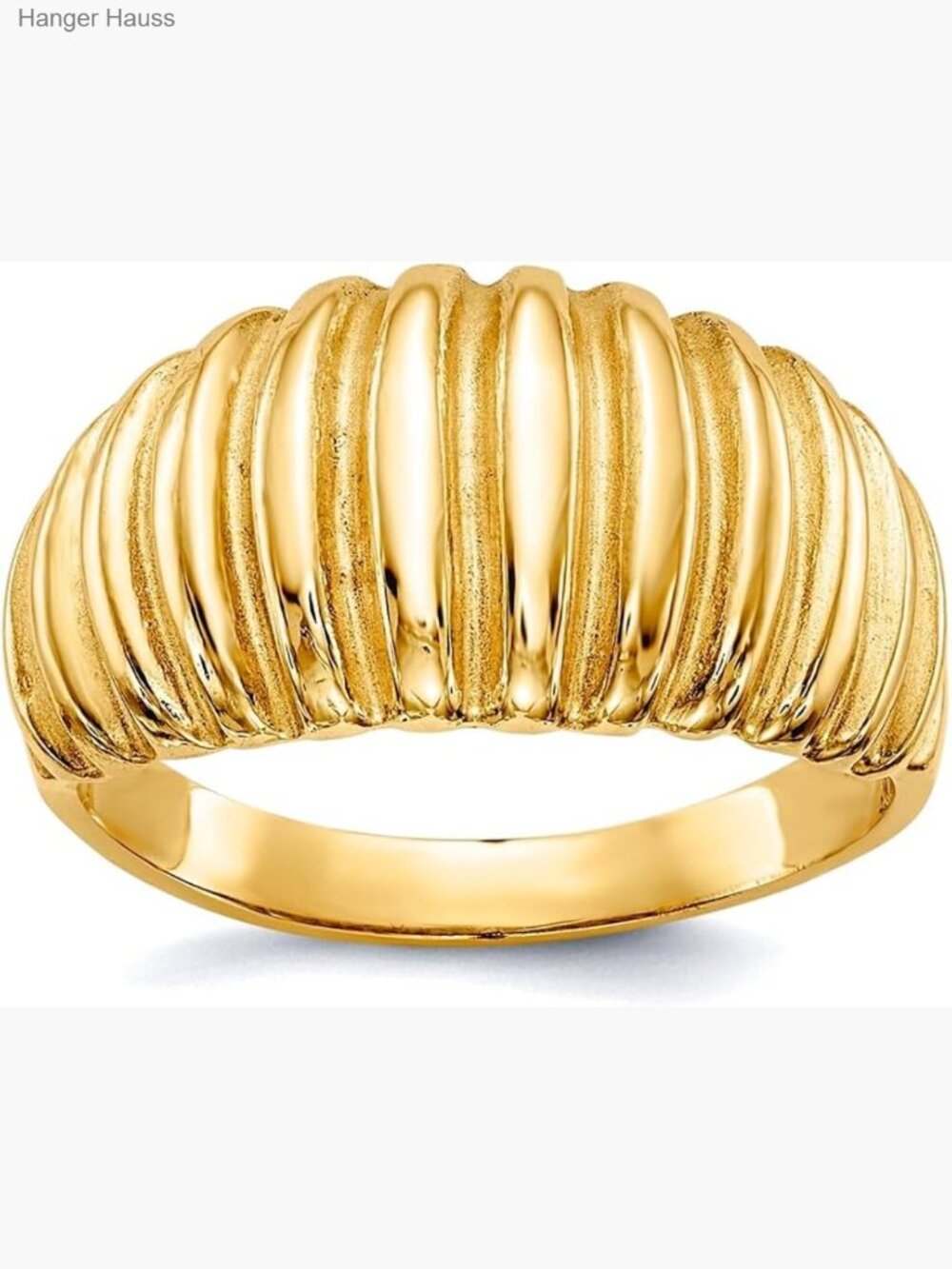 14k Yellow Gold Solid High Polished Ribbed Dome Ring Size 6 Band